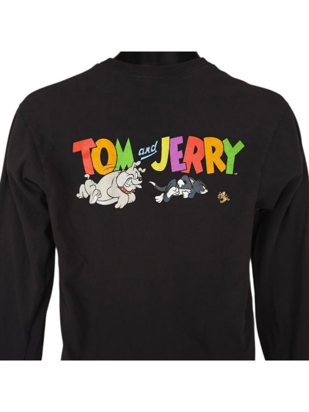 Tom & Jerry T Shirt Mens Size Small Black Cartoon Hanna Barbera Long Sleeves
